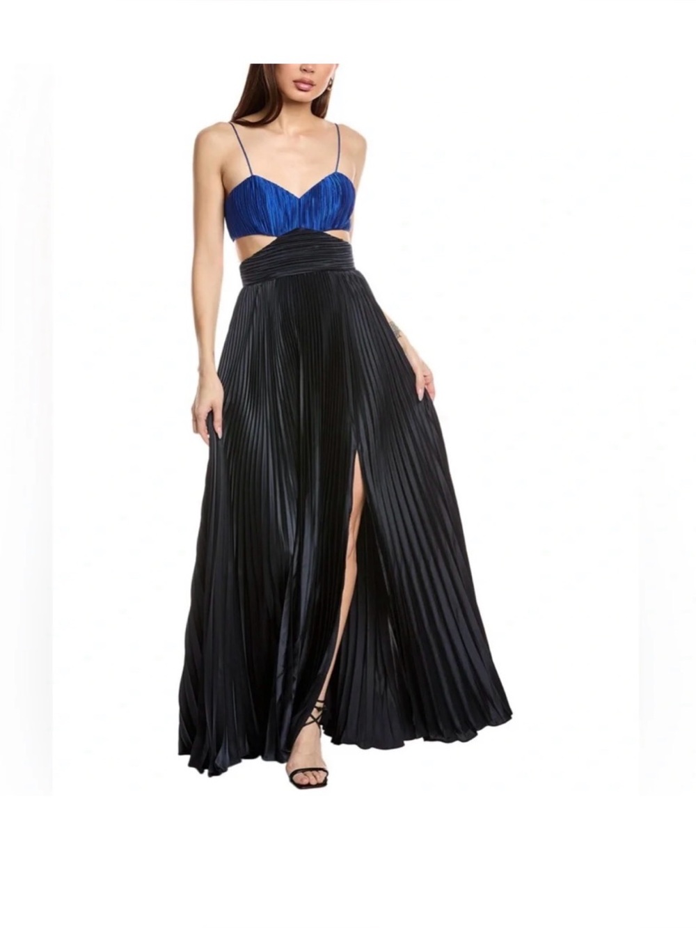 AMUR Royal Blue Crop Bustier with Black Pleated Maxi Skirt